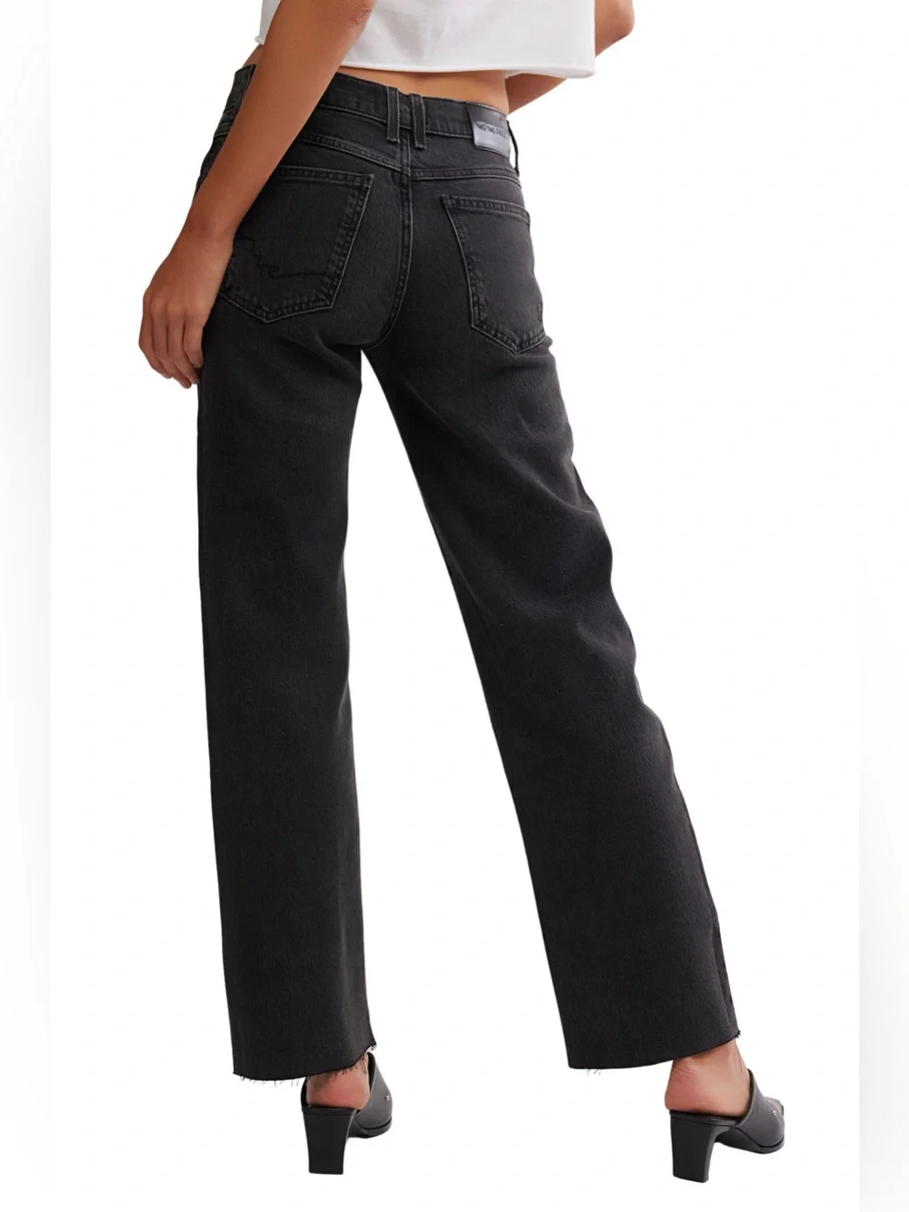 Free People We The Free Risk Taker Raw Hem Straight Leg Jeans Black Size 27